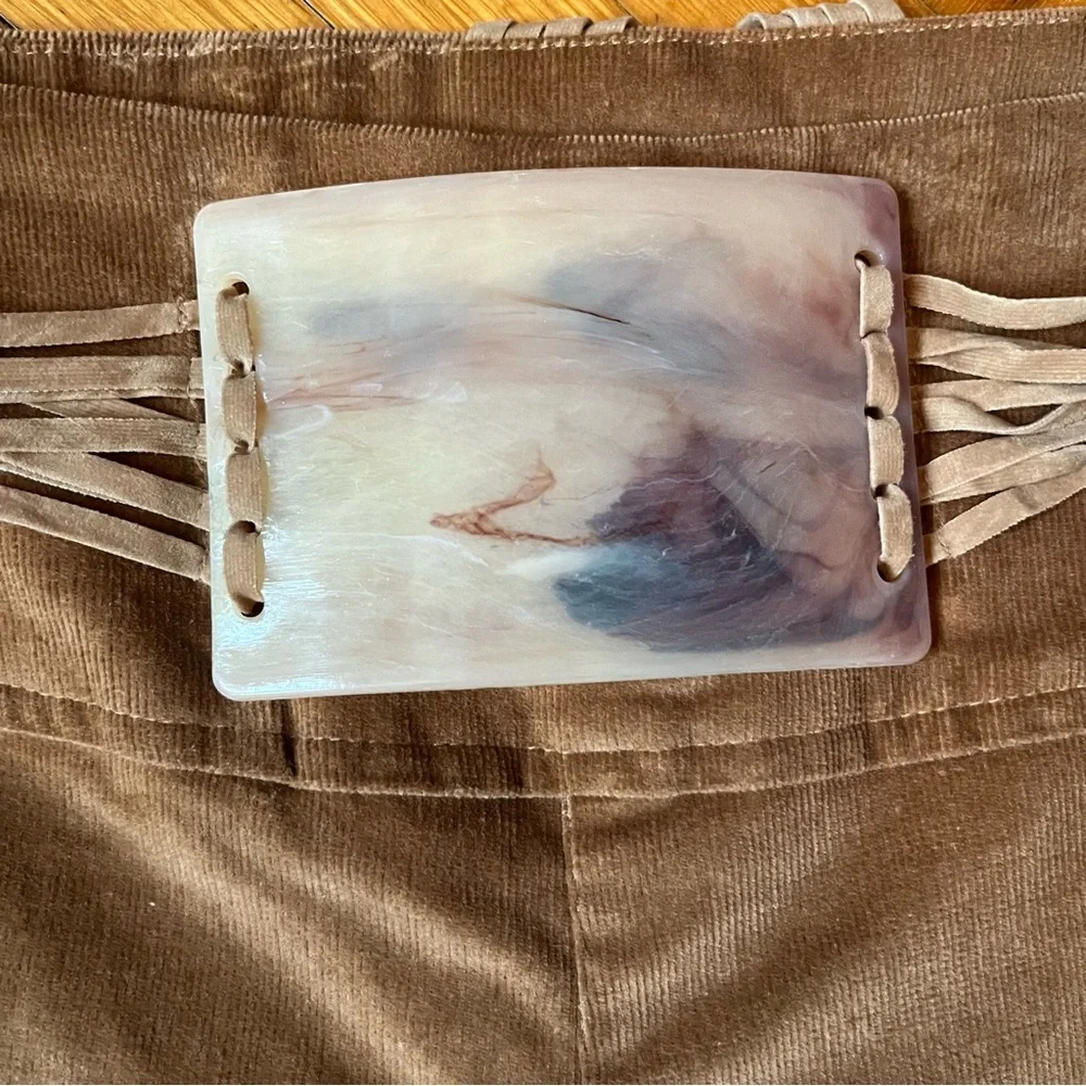 Cache Brown Velvet Flared Pants with Fringe Belt - Picture 4 of 14